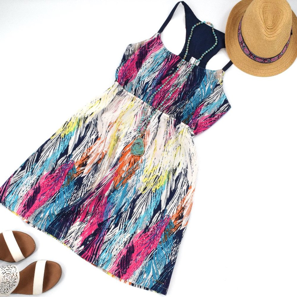 Hang Ten Multicolored Leaf Print Beach Dress S